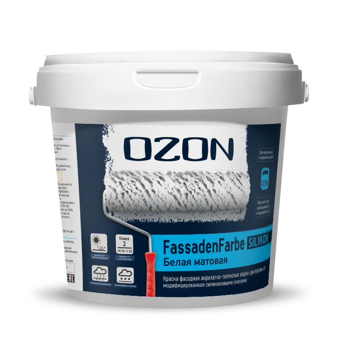 Краска фасадная OZON Fassadenfarbe Silikon ВД-АК-115А(-5)-1,4 А (белая)  для работ при -5°С